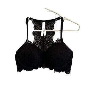 🤑PINK Date Racer Back Black Lace Bra Size 36D with Front Closure